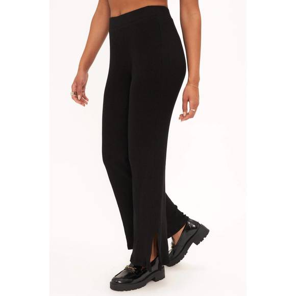 NEW PROJECT SOCIAL T women's sure shot side slit sweater rib pant in black - Picture 2 of 3